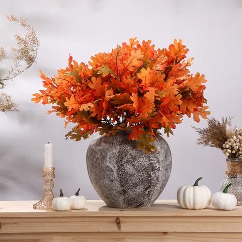 Thiccywoov 12 Pcs Fall Artificial Oak Leaves Autumn Decor, Withered Yellow