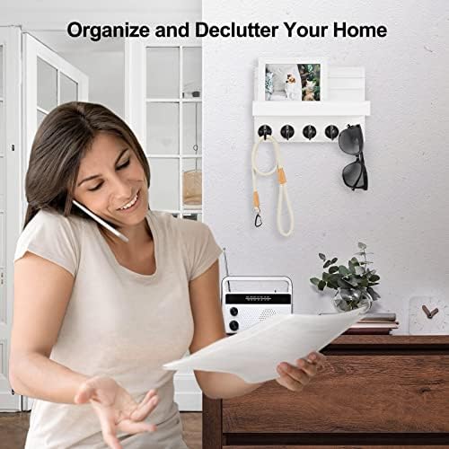 Lwenki Key Holder for Wall, Decorative Key and Mail Holder with Shelf Has Large Key Hooks for Bags, Coats, Umbrella –