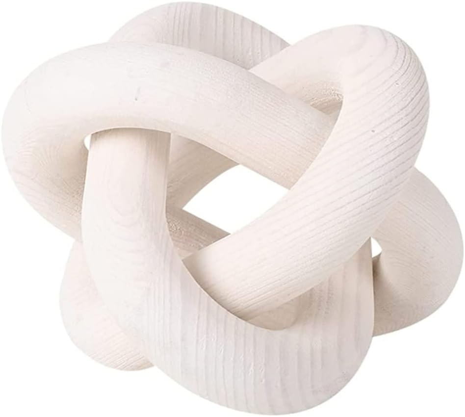 Wood Chain Link Decor 3 Link Wood Knot Decor Carved Decorative Chain Knot / White
