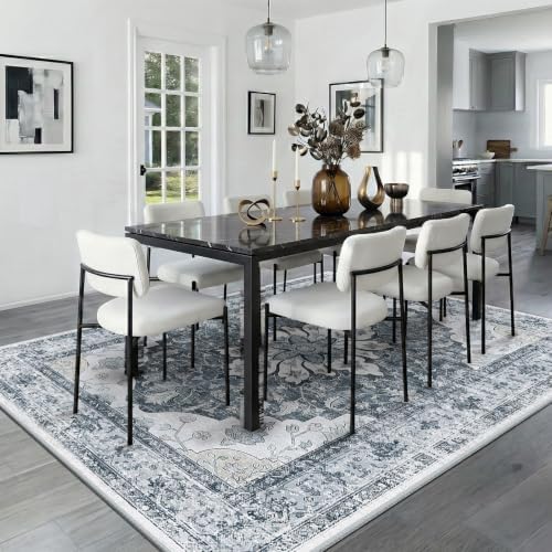 RELEANY Washable Area Rug, 5'x7', Grey/White/Beige