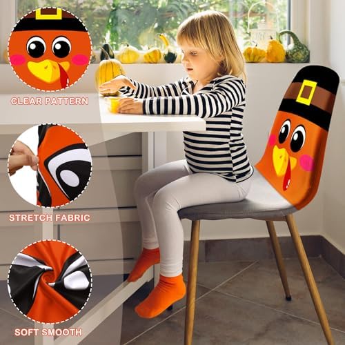 4 Pcs Thanksgiving Chair Covers Holiday Turkey Dining Chair Back Slip Covers Thanksgiving Turkey Holiday Funny Turkey Dining Chair Back Slipcover for Thanksgiving Kitchen Hotel Wedding Ceremony