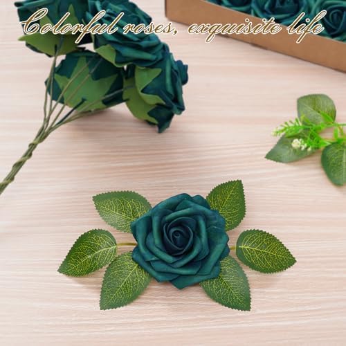 BLEUM CADE 36Pcs Artificial Flowers Fake Foam Roses with Stems for Wedding