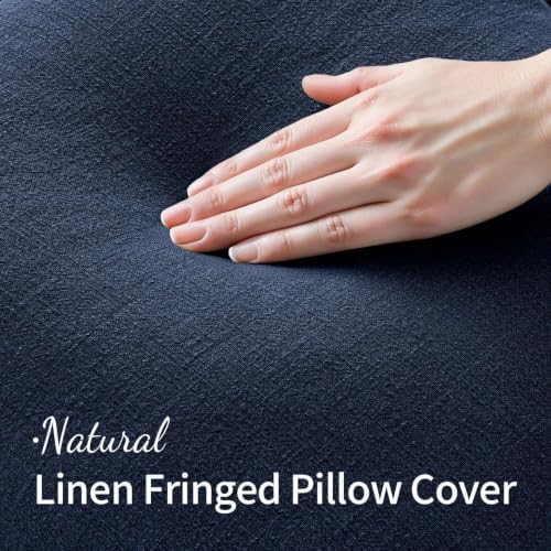 MIULEE Boho Linen Fringe Decorative Throw Pillow Covers Dark Navy 20x20
