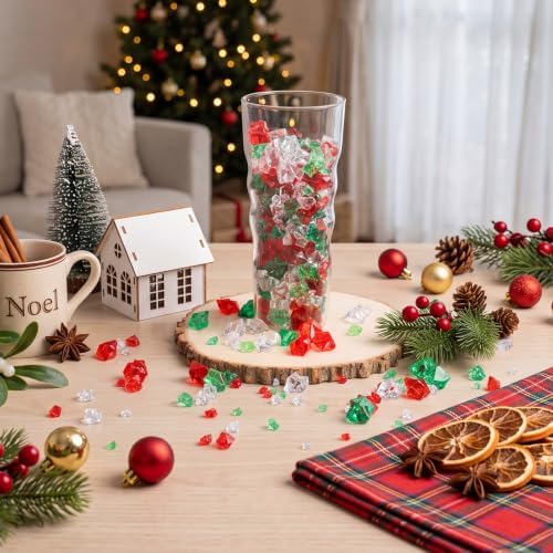 Syhood 570 Pcs Red, Green Clear Acrylic Gems Christmas Plastic Crystals