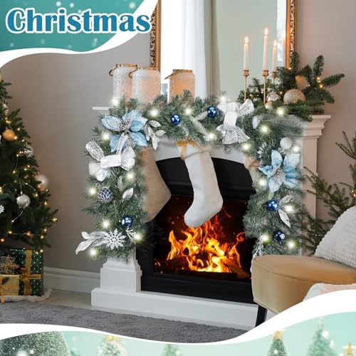 Thiccywoov 6 ft LED Prelit Christmas Pine Garland with Ball for Mantel