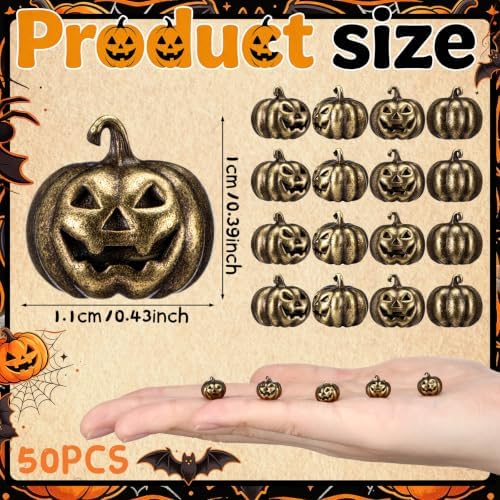 Civaner 50 Pcs Halloween Mini Brass Figurine Miniature, Scary Pumpkin