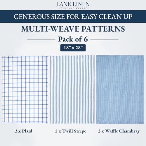 LANE LINEN Cotton Kitchen Towels Durable & Lint-Free 6 Pack - Indigo