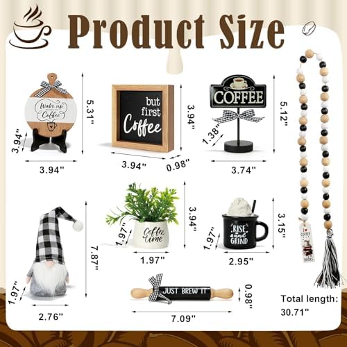 Coffee Bar Decor, 8 PCS Coffee Decorations for Table Tiered Tray Shelf