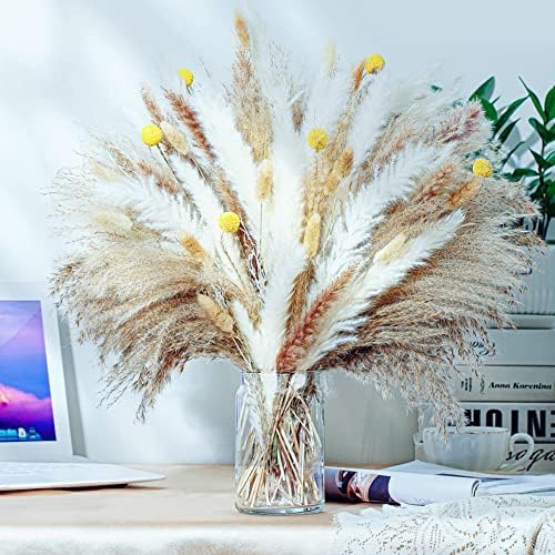 Natural Dried Pampas Grass Decor - 17.5" 100Pcs Fluffy Pampas Grass Bouquet