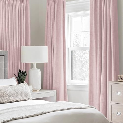 MIULEE 100% Blackout Linen Curtains for Bedroom 52x63 Inches Pink