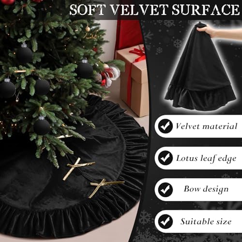 Velvet Christmas Tree Skirt, 48 Inches, Bow Style, Black
