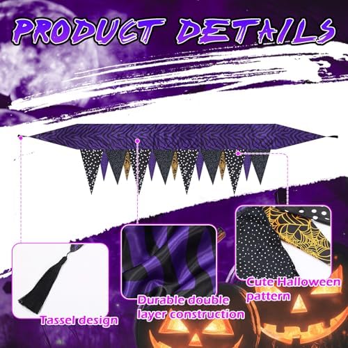 VitalCozy Halloween Fireplace Mantel Scarf Purple Orange Black,Spider Web
