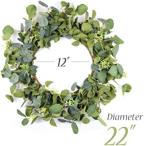 HomeKaren Eucalyptus Wreaths for Front Door 22", Handmade Green Leaves Wreath for Summer, Spring and All Seasons, Greenery Floral Wreath for Wall and Outside