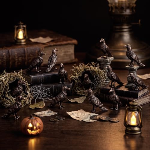 Civaner 50 Pcs Halloween Mini Brass Figurine Miniature, Crows