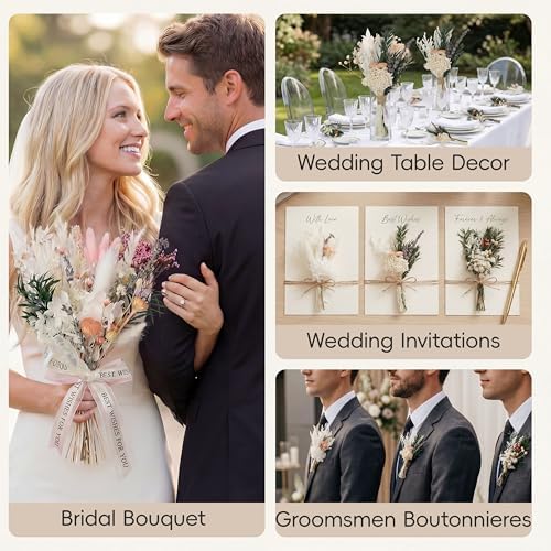 LUXEEASE 11 Kinds Mixed Mini Dried Flowers Bouquet with Stems, 176 Pcs