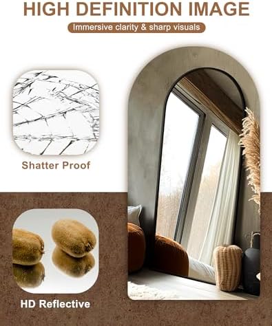 Delma Arched Full Length Mirror with Stand, 70x30 Black Floor Mirror