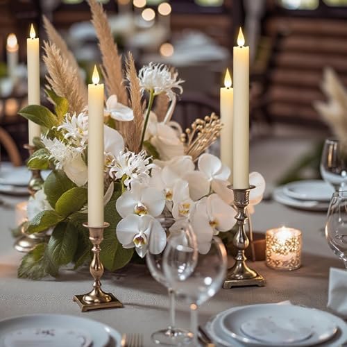 GenSwin Rechargeable Flameless Taper Candles Charging Base & 2 Remote Ivory