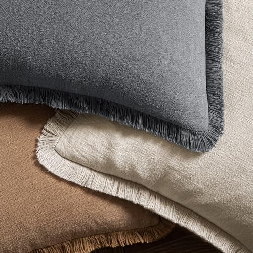 MIULEE Boho Linen Fringe Decorative Throw Pillow Covers Grey 18x18