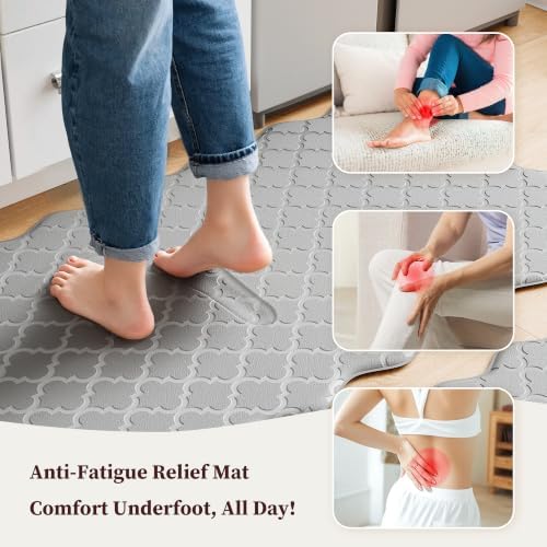 Arenarug Upgrade Scalloped Kitchen Mats for Floor 2PC, Gray Kitchen Rugs