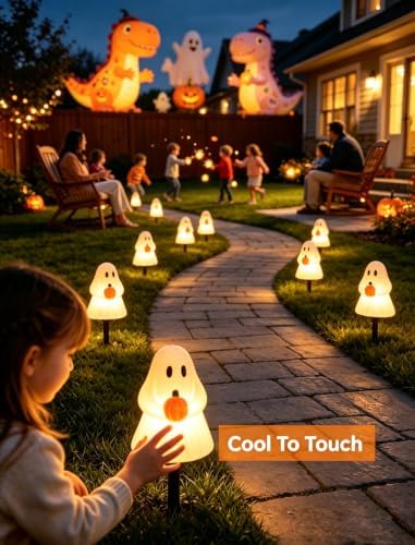 10.5FT Halloween Ghost Pathway Lights, 5PK LED Ghost Stake Lights