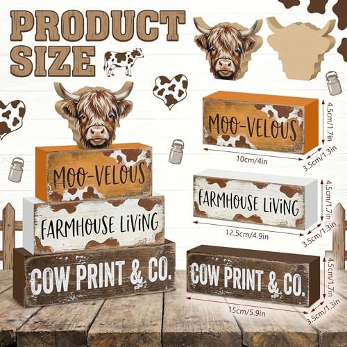 Britimes Tiered Tray Decor Set, 4 Pack, Wooden Table Sign, Highland Cow
