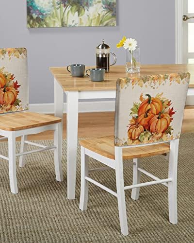 Orange Pumpkins Fall Chair Covers Set of 6 for Dining Room, Thanksgiving Maple Leaf Chair Back Cover, Autumn Botanical Removable Kitchen Chair Slipcovers Seat Protector for Party Banquet Decorations