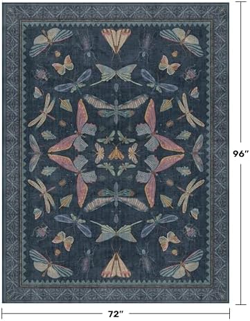 Navy Blue 6x8 Boho Rug for Living Room, Stain Resistant Non Slip Area Rug for Dining Room & Bedroom, Dark Vintage