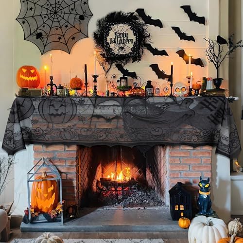 LuoluoHouse Lace Halloween Tablecloth 60x84 Inch Rectangular Spider Web
