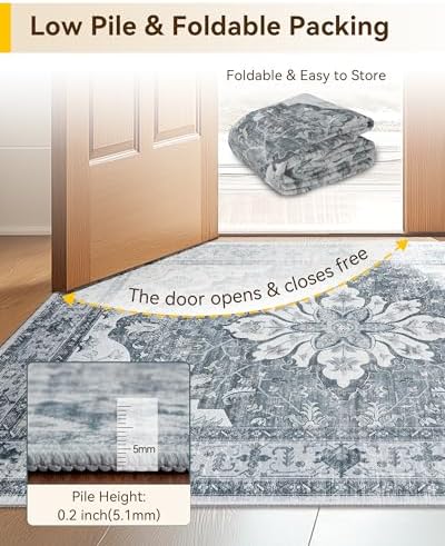 RELEANY Washable Area Rug, Small 2'6"x4', Grey/White/Beige