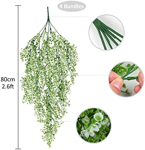 RECUTMS 4Pcs Artificial Hanging Wisteria Plants 31.5In Plastic White Ivy