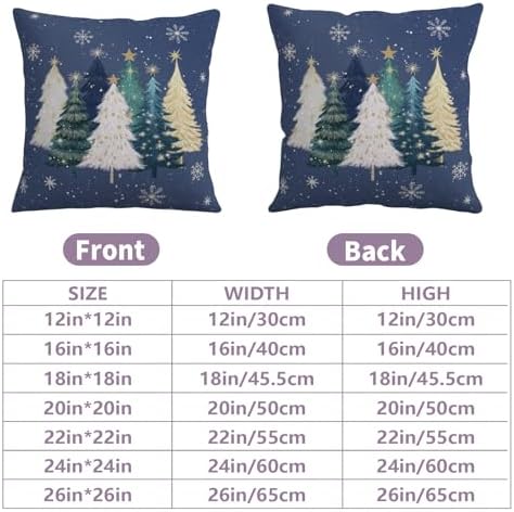 Blue Christmas Pillow Covers 20x20 Set of 2 Teal White Gold Xmas Tree Snowflakes Decorative Outdoor Throw Pillow Cases Winter Holiday Farmhouse Cushion Cover for Sofa Couch Patio