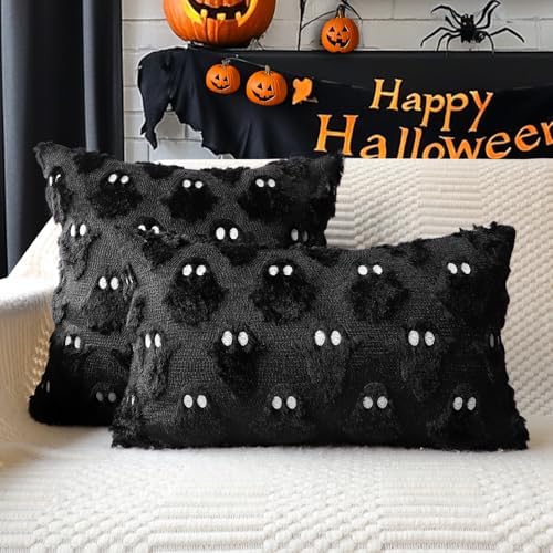 Halloween Pillow Covers 18x18 Set of 2 Black Ghost Farmhouse Home Decor