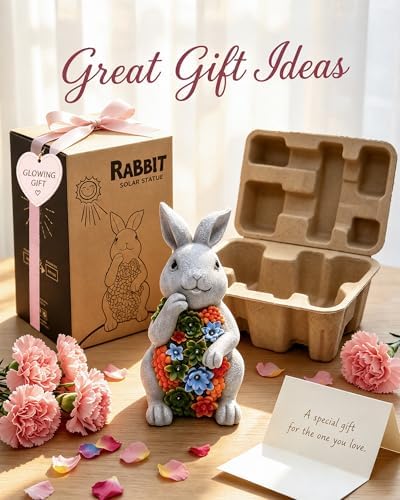 Nacome Solar Garden Outdoor Statues Bunny with Succulent