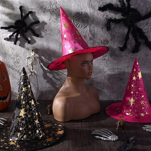 Newcotte 16 Pieces Witch Hats Halloween Costumes for Women Men Modern Witch Hats Fancy Dress Party Decorations