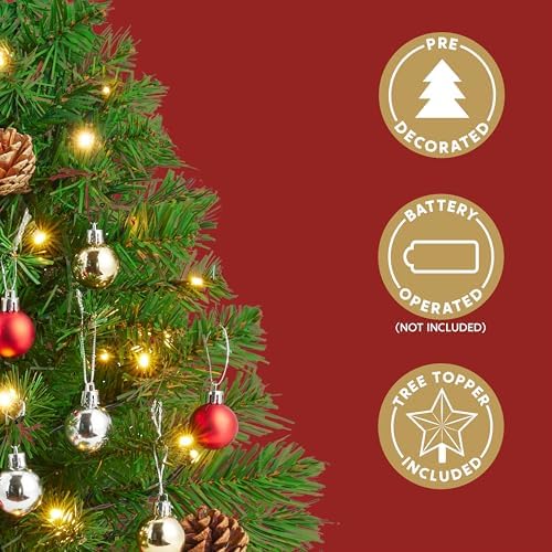 Joiedomi 24 Inch/2FT Tabletop Mini Christmas Prelit Decoration, Artificial Mini Xmas Pine Tree with Prelit LED String Lights and Ornaments Decor, Christmas New Year Decoration Tree Decor
