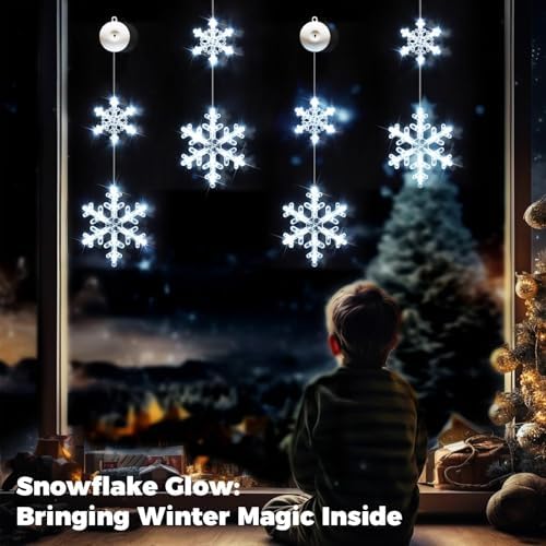 suddus Christmas Window Lights Decoration, 2Pcs Snowflake Lights Cool White