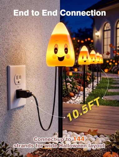 10.5FT Halloween Pathway Lights, 5PK LED Candy Corn Stake Lights