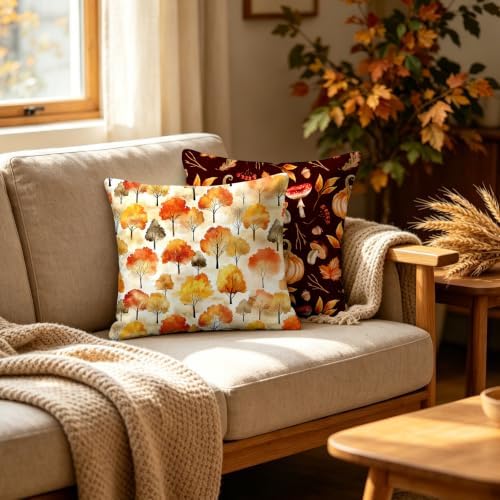 Whaline 10Pcs Fall Cotton Fabric Bundles Pumpkin Maple Leaves Fat Quarters Orange Brown Autumn Forest Sewing Fabrics for Harvest Party Thanksgiving DIY Craft Home Decor, 18 x 22 Inch