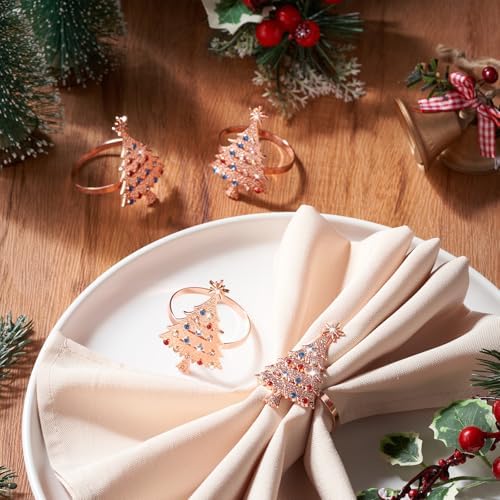 Outus 12 Pack Christmas Tree Napkin Rings Pink Metal Holders