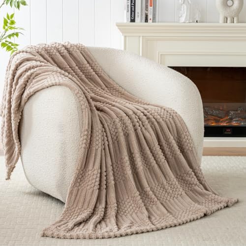 90x90 Inch Brown Queen Large Blanket - Soft & Fluffy Fleece, Neutral Tan Color, Cute & Aesthetic, Perfect for Sofa