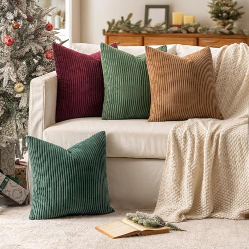 MIULEE Soft Corduroy Decorative Throw Pillow Covers Christmas Green 22x22