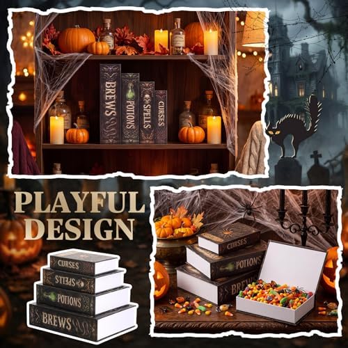 Sabary Set of 4 Decorative Books Boxes Faux Books Stacked for Coffee Tables Modern Home Bookshelves DIY Decor for Crafts (Black and Gray,Halloween)