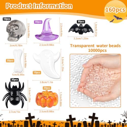 10160 pcs Halloween Acrylic Spider Mini Pumpkins Bat Ghost Skull Hat Acrylic Sensory, Halloween Vase Filler Gems for DIY Crafts, Home, Halloween Table Decoration