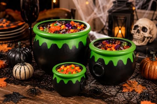 Fun Express 8" – 15" Black Plastic Cauldrons with Green Ooze Rim - 3 Pc.