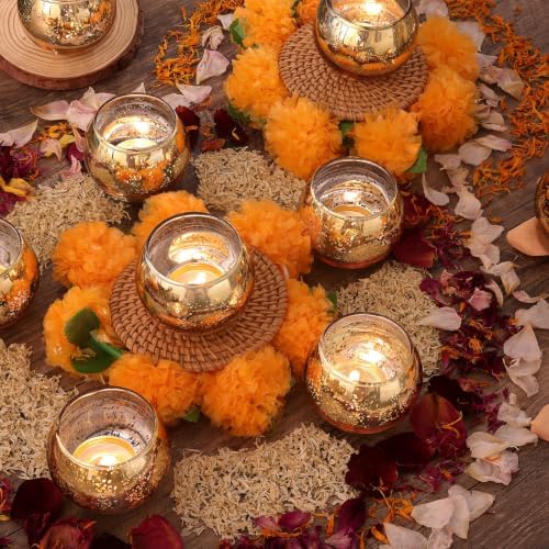 Volens Round Gold Votive Candle Holders, Mercury Glass Votives Set of 12