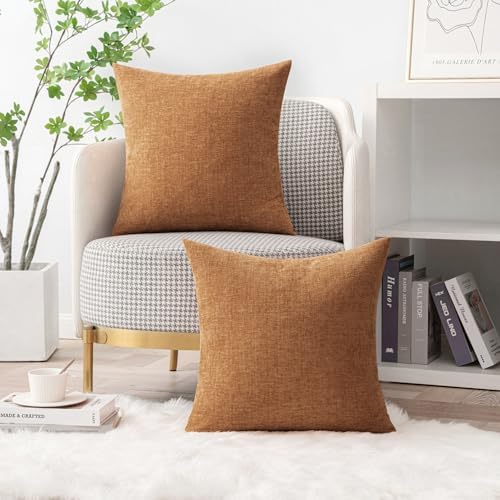 MIULEE Soft Chenille Throw Pillow Covers Brown 20x20 Inch Pack of 2