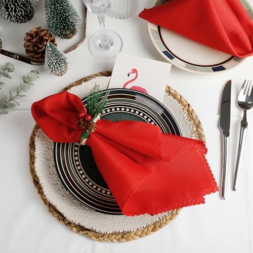 Christmas Cloth Napkins Set of 4, Red Polyester Dinner Napkins Washable Reusable, Table Cloth Napkins Perfect as Christmas Thanksgiving Festival Holiday for Dinner Table Decoration (Red)