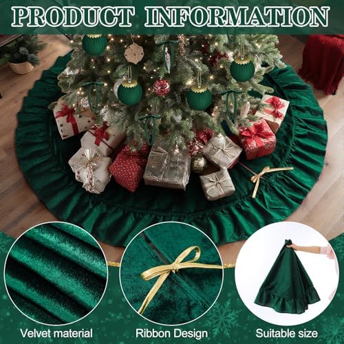 Velvet Christmas Tree Skirt, 60 Inches, Bow Style, Dark Green