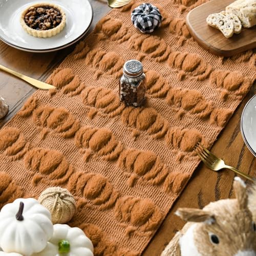 Artoid Mode Caramel Soft Faux Fur Pumpkins Fall Table Runner 13x60 Inch