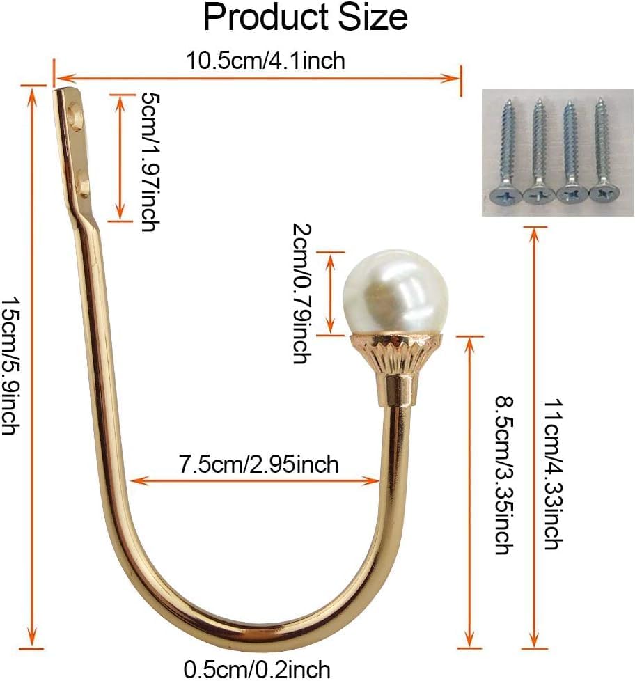 COCIVIVRE 4 Pack Curtain Holdbacks Wall Mounted Curtain Tiebacks Hooks Plastic Pearl U Shape Curtain Tiebacks with